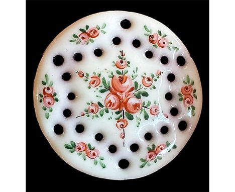 1 Medium size 19th C. counter enameled white and pink button. This stunning example of late 19th-early 20th century enamel wo
