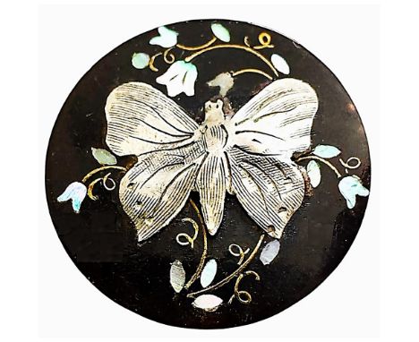 1 Large medium 19th century silver and pearl butterfly example. Here is a detailed engraved silver butterfly inlayed into a h