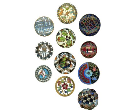 11 Medium late 19th early 20th C. assorted techniques. Here is a nice selection of enamels to include pictorials, openwork, c