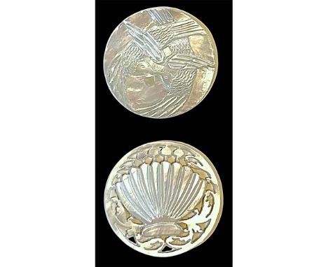 2 Large 20th century carved Bethlehem Pearl examples. Here we have two different pictorial examples including a wonderful fan