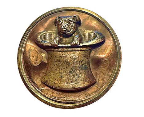 1 Large -Medium 19th century pictorial of a Dog in a hat. Here is a very comical and detailed uncommon brass picture button f