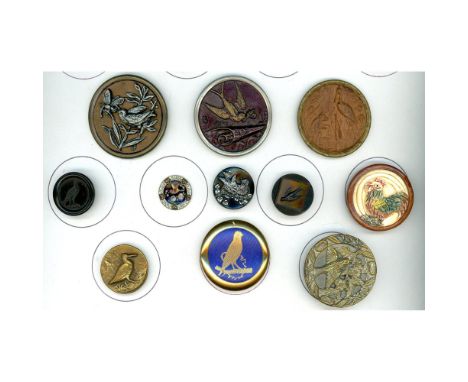 11 S/M/L 19th-20th century assorted material examples. This small card includes a molded wood in metal in a large size of the