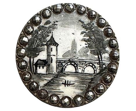 1 large 19th C. black and white architectural enamel scene. Here is a beautiful example for a monochrome enamel with great de