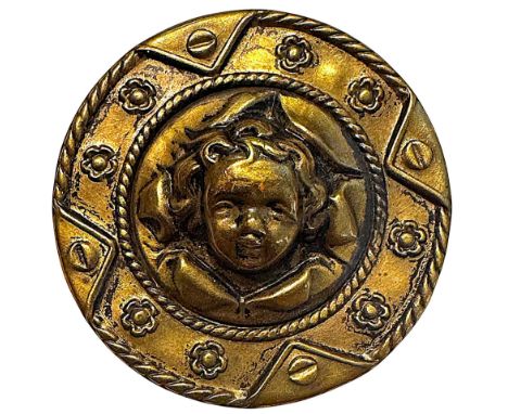 1 Large 19th century Faux Handkerchief corner brass button. Here is a wonderful 19th century brass child's head on an ornate 