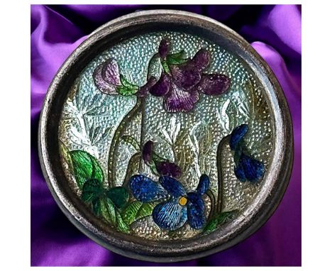 1 Medium size late 19th C. foil enamel known as Gin Bari work. This is a beautiful and colorful Japanese Gin Bari floral and 