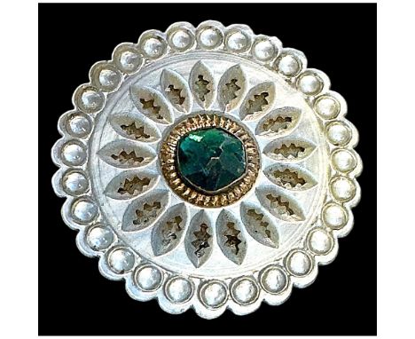 1 Large 18th C. carved and pierced pearl button with green center. A stunning example of 18th century craftsmanship. This lar