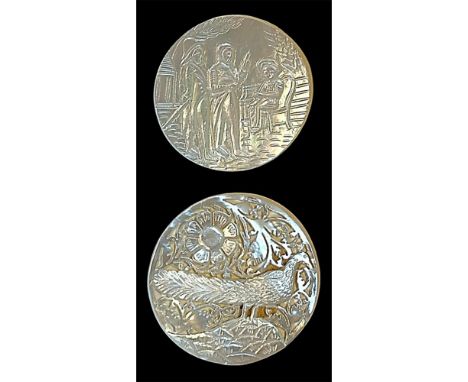 2 Large 20th century carved Bethlehem Pearl examples. Here we have two different pictorial examples from the early 1930's whe