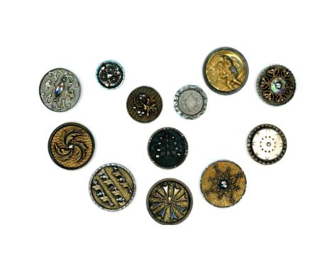 12 Medium/Large 19th century assorted examples. Here is a nice selection of the ever popular steel cup buttons including pict