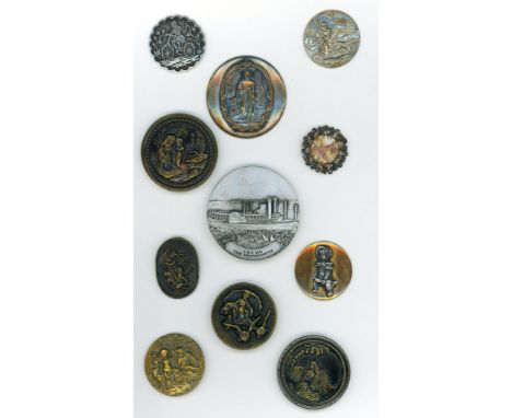11 Medium/Large 19th-20th century mostly metal examples. This lot includes some fantastic buttons including the carved smokey