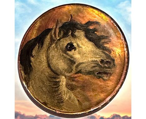 1 Medium size 19th century hand painted pearl horse button. This button from a larger set is incredibly detailed and hand pai