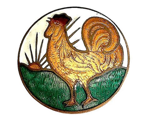 1 Large colorful 20th century Basse Taille enamel Rooster button. Here is a colorful Basse Taille enamel button of a full bod