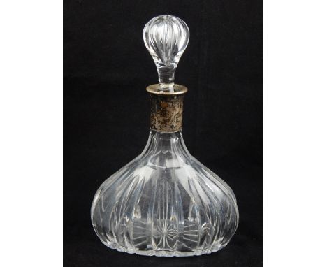 A German cut glass decanter, fitted with a white metal collar bearing purity marks and stamped 800.