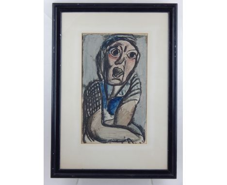 After George Rouault, 'Shrieking Woman', coloured lithograph, blindstamp to lower right, bears label for National Art Gallery
