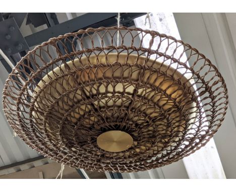 CHARLES LOOMIS INC, CEILING PENDANT LIGHT, 87cm x 40cm, gilt metal and rattan. 
