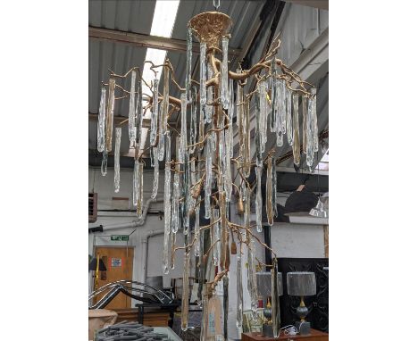 CHANDELIER, 140cm drop approx, contemporary, natural floral inspired design, gilt metal with glass drops. 