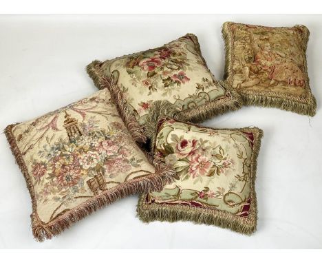 AUBUSSON TAPESTRY CUSHIONS, a set of four, 19th century French, largest 50cm x 45cm. (4) 