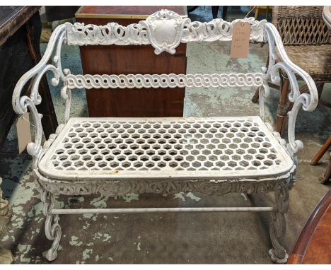 GARDEN BENCH, 91cm W x 50cm x 85cm H, Victorian of compact proportions, white painted cast iron. 