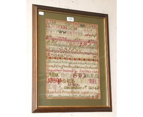 A Victorian Sampler, worked by Hannah Proudlock, aged 13 years, 1854