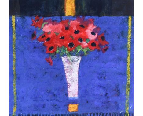 Caroline Bailey RSW (b.1953) "Flowers and Yellow Tin"Signed, mixed media, 75cm by 80cm