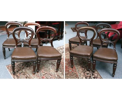 A Set of Eight Mahogany Balloon Back Dining Chairs, late 19th century, labelled Hewetson &amp; Milner, The Exchange 211 &amp;