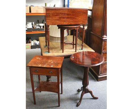 A 19th Century Mahogany Drop Leaf Table, A Single Drawer Lamp Table,  A Tripod Table and A Small Lamp Table (4)