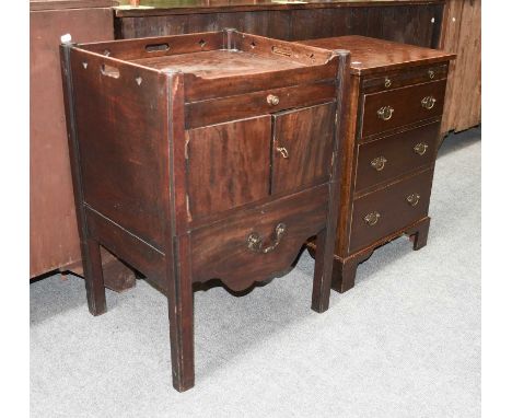 A Crossbanded Mahogany Three Height Chest of Drawers, of small proportions, 52cm by 43cm by 72cm and A Georgian Tray Top Comm