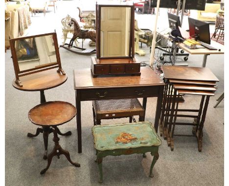 A George III Mahogany Side Table, fitted with a drawer, 83cm by 48cm by 72cm, together with A Georgian Mahogany Tripod Table,