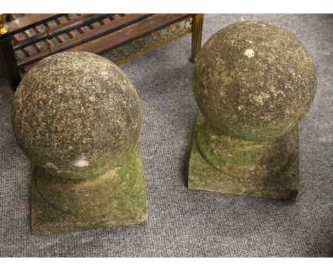 A Pair of Composition Gate Post Finials, 22cm square by 33cm