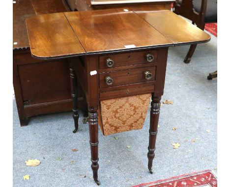 A 19th Century Mahogany Drop-Leaf Two Drawer Work Table, on ring turned supports, 73cm (open) by 53cm by 72cm