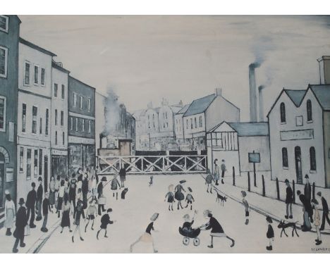 •LAURENCE STEPHEN LOWRY RBA, RA (BRITISH 1887-1976) LEVEL CROSSING, BURTON-ON-TRENT Offset lithograph on paper, signed limite