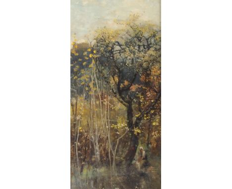 HILDA MONTALBA (BRITISH 1845-1919) WASHING IN A TREE-LINED RIVER Oil on panel, signed, 48.5 x 24cm (19 x 9 1/2") Condition Re