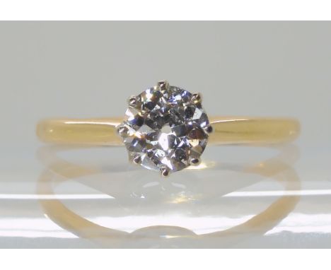 AN 18CT GOLD DIAMOND SOLITAIRE in classic eight claw setting, the diamond is estimated approx 1.20cts, it measures 6.22mm x 6