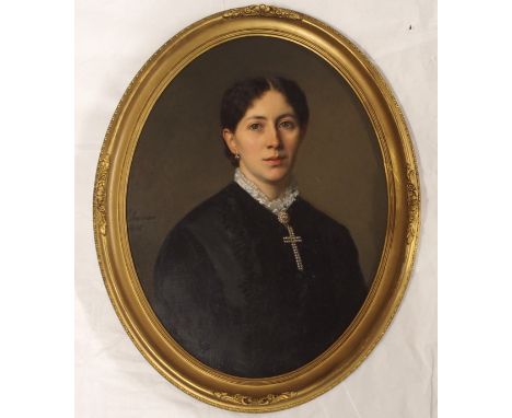 JAN HENDRICK NEUMAN (German 1819-1898) PORTRAIT OF A WOMAN Oil on panel, signed and dated 1878, 40 x 30cm (15 3/4 x 11 3/4") 