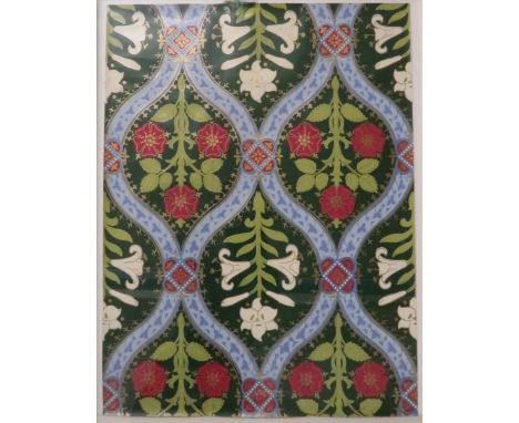 COLE AND SON, AFTER A.W.N. PUGIN  two framed hand-blocked wallpaper panels in 'Gothic Lily' pattern, 73cm x 52cm a further fr