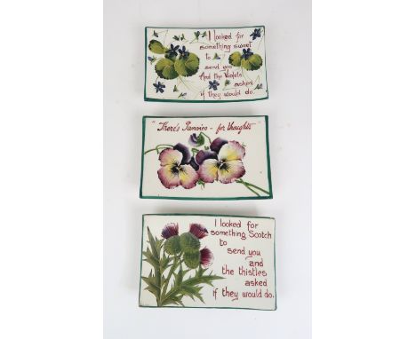 THREE WEMYSS WARE SMALL TRAYS including 'There's Pansies - for thoughts', with Shapes label from the Dr George Fraser Collect