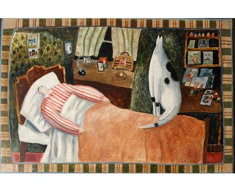 •JOANNA CARRINGTON (ALSO KNOWN AS) REGINALD PEPPER (BRITISH 1931-2003) WAKE UP REG; CATS ON A SOFA Oil on board, signed with 