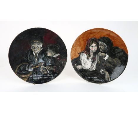 A PAIR OF KAREL NEKOLA PLAQUES one depicting a woman and girl with a string of pearls, with inscription Ne nos inducas in ten