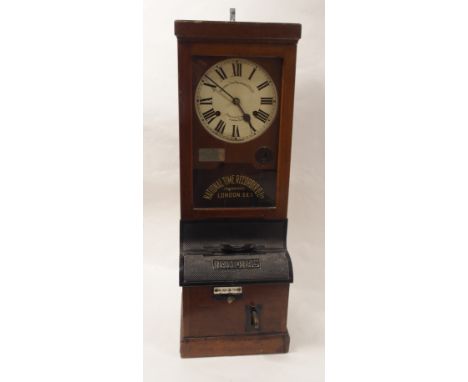 AN OAK CASED NATIONAL TIME RECORDER LTD clocking in/out machine, 98 x 34cm Condition Report: Available upon request