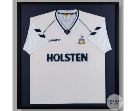 A Tottenham Hotspur white short sleeved Hummel home shirt, 1989-91, crew neck collar with printed club badge and HOLSTEN spon