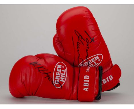 A pair of red boxing autographed boxing gloves, signed by the Klitschko brothers&nbsp;