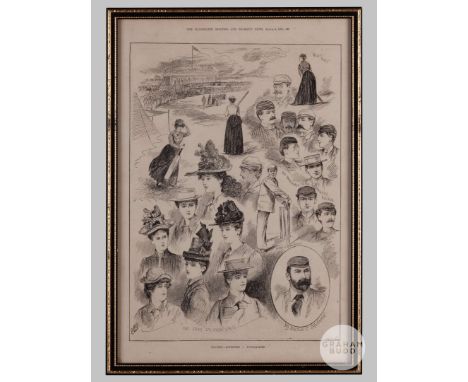 Eight various cricket prints including Christopher Cunliffe, disgruntled cricketer departing the pitch, woodblock print, No.3