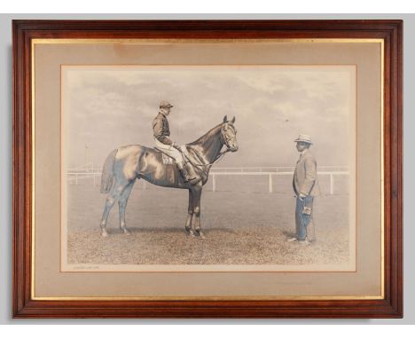 A fine and large photograph by W.A. Rouch of the 1901 Grand National winner Grudon with jockey Arthur Nightingall up and besi