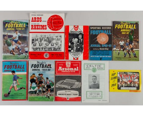 A collection of Football programmes, handbooks and books, including Playfair Football Annual 1958-59, 1959-60, 1960-61, 1961-