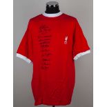 A red Liverpool replica 1965 F.A.Cup squad signed shirt&nbsp;