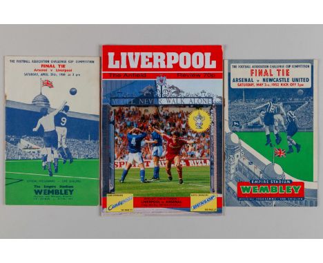 Three Arsenal programmes including the 1950 FA Cup Final v Liverpool, 1952 FA Cup Final v Newcastle United and the edition fr