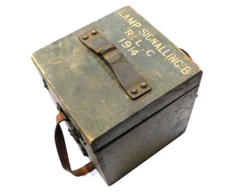 A World War I 1914 dated signalling lamp carrying box. 