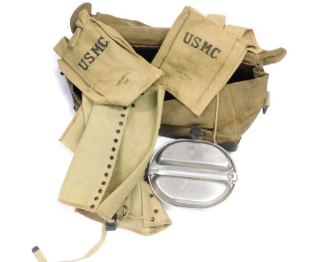 A World War II US Marine Corps and Army webbing and equipment. 