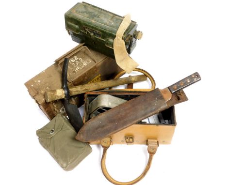 Various militaria, to include jungle machete, World War II telephone set, entrenching tool, etc. 