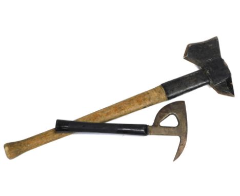 Two military axes, one 1953 dated, one RAF aircraft escape axe. 