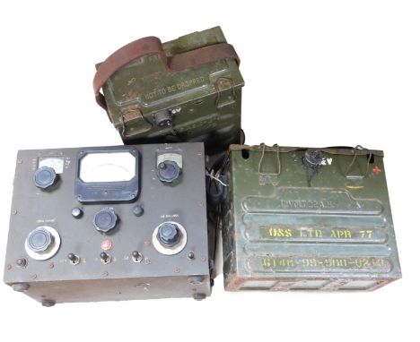 Two military British Army batteries and associated radio set. 